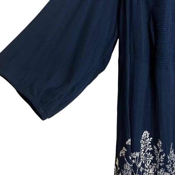 Ulla Popken Womens Tunic 20/22 Navy Floral Boho Peasant 3/4 Sleeve Viscose - Picture 4 of 9